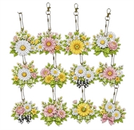 12 diamant nøgleringe med blomster